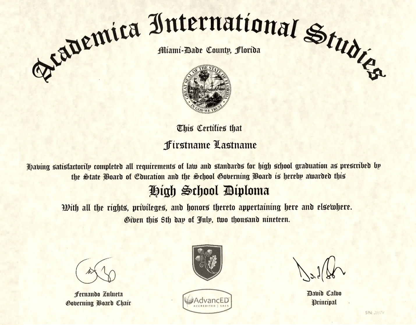 exemple d'un diplôme Academica International Studies